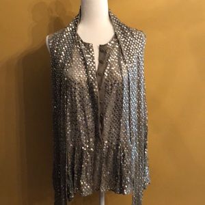 Silk sequined top with attached scarf